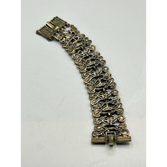 Wide Blue Enamel Flowers Bracelet Unsigned MX Michael Morrison Designer Jewelry - Picture 5 of 6